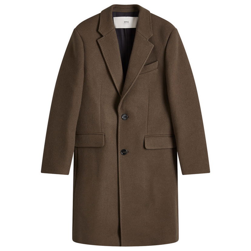 Takit AMI Two Button Herringbone Wool Overcoat Ruskea | HCO010-WV0049-221