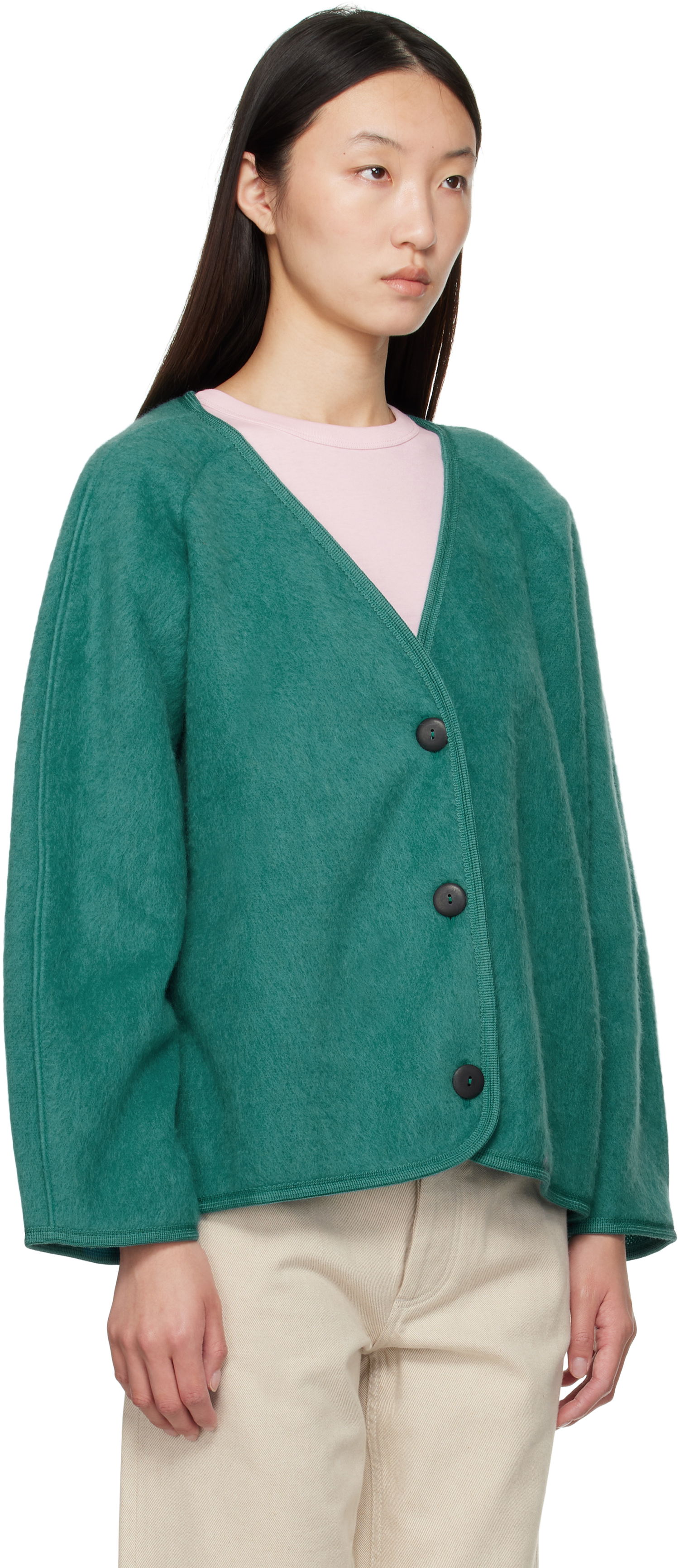 Takki Baserange Fortu V-Neck Button-Up Cardigan Jacket Vihreä | OUFJ-BW-AU25, 1
