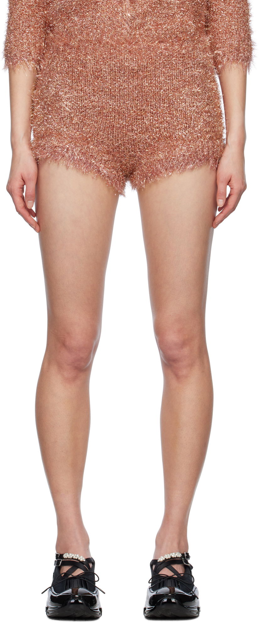 Shortsit Simone Rocha Simone Rocha Tinsel Knit Shorts Vaaleanpunainen | PRMK3 0664