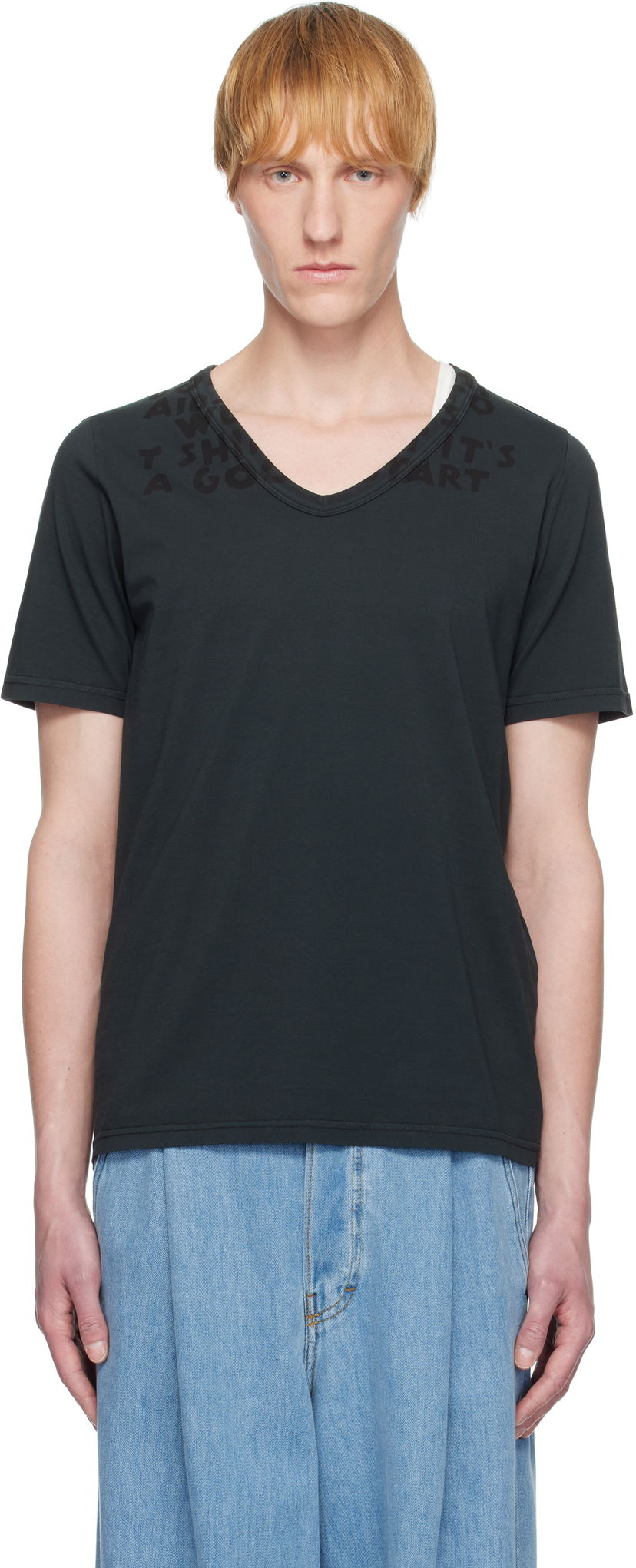 T-paita Maison Margiela MM6 Maison Margiela V-Neck Jersey T-Shirt Musta | SH2GC0022 M20115