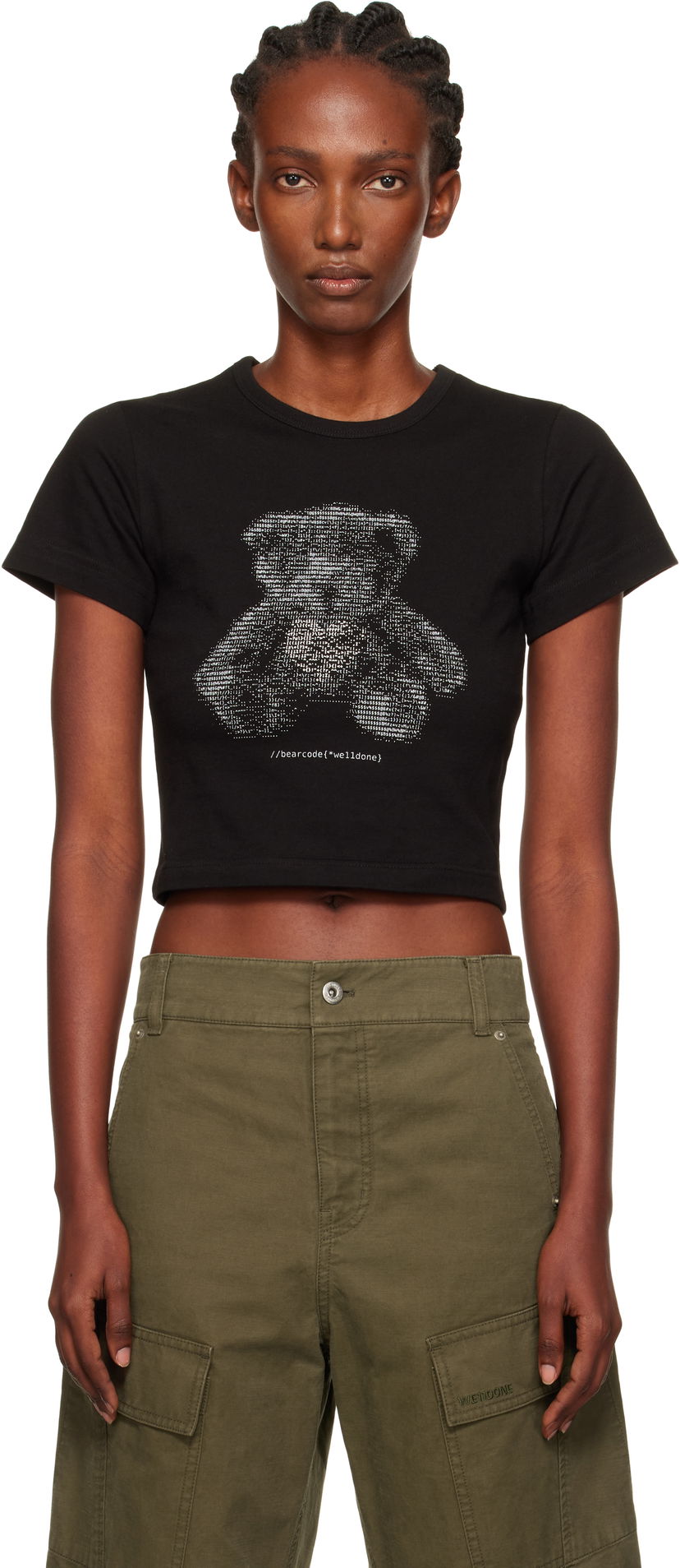 T-paita We11done We11done Code Teddy Cropped T-Shirt Musta | WD-TT2-25-770-W-BK