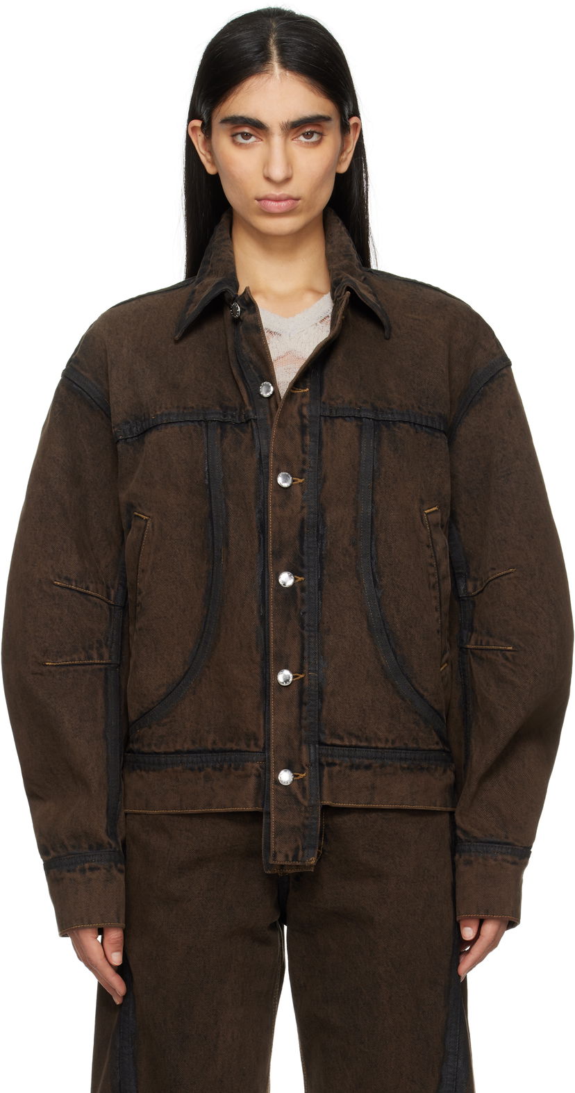 Takki Eckhaus Latta Eckhaus Latta EL Redux Denim Jacket Ruskea | 1224-EL-PS25-O -