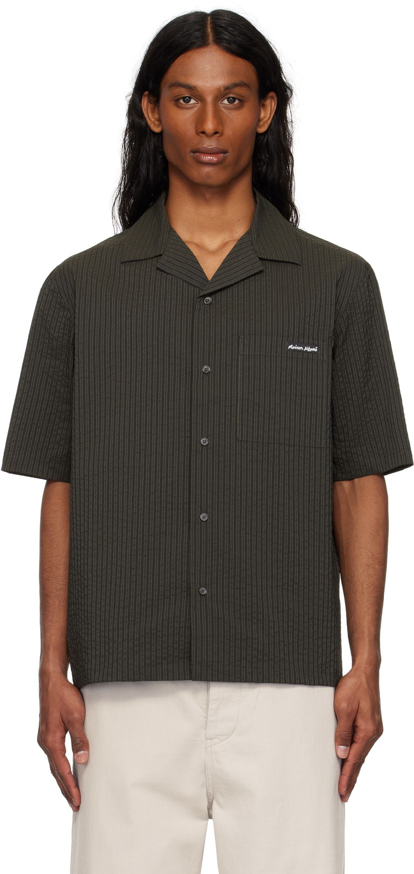Paita MAISON KITSUNÉ Maison Kitsuné Resort Pinstripe Shirt Vihreä | OM00421WC5032