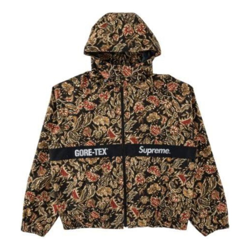 Tuulitakki Supreme Floral Print Hooded Jacket Musta | SP-FW18J82-BK