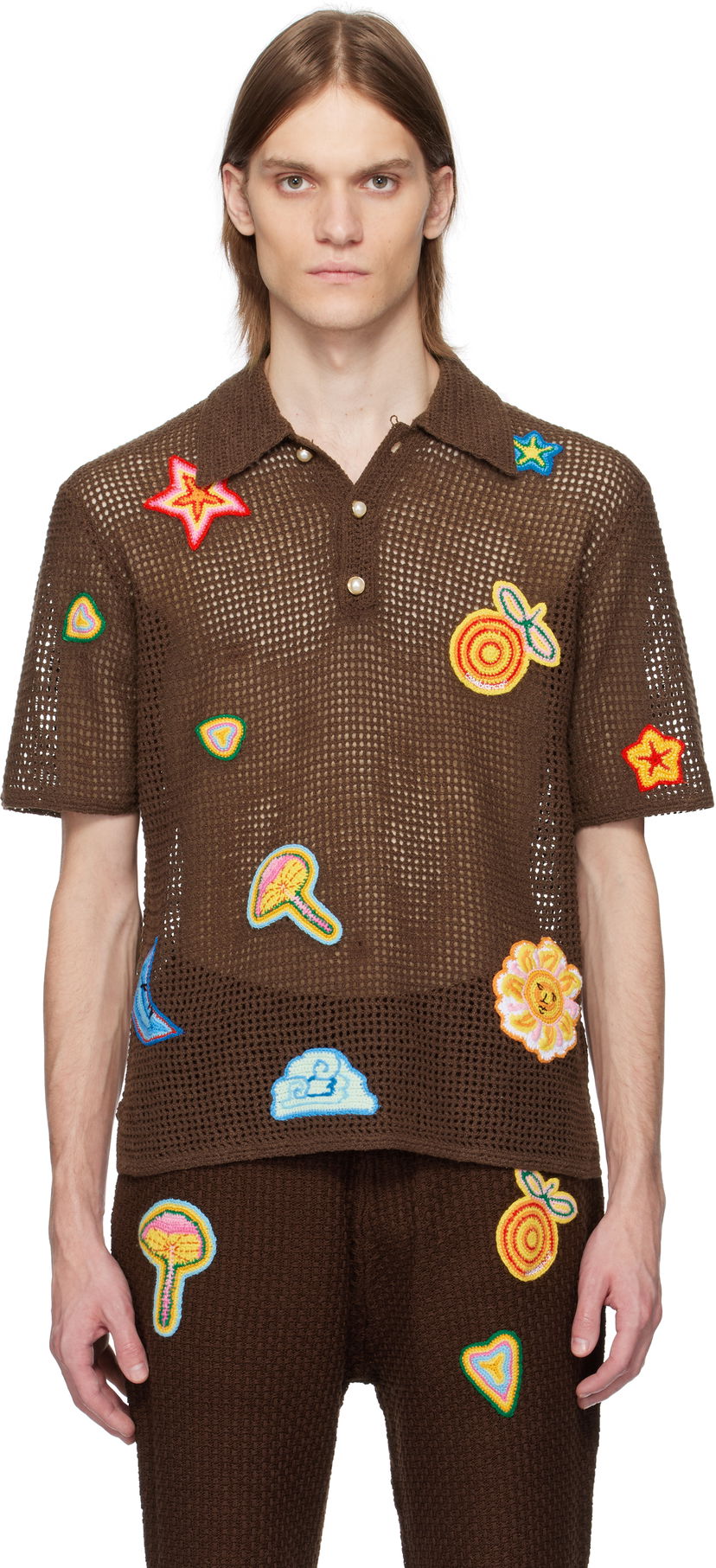 Poolopaita Casablanca Casablanca Crochet Appliqué Polo Ruskea | MS25-KW-914-01