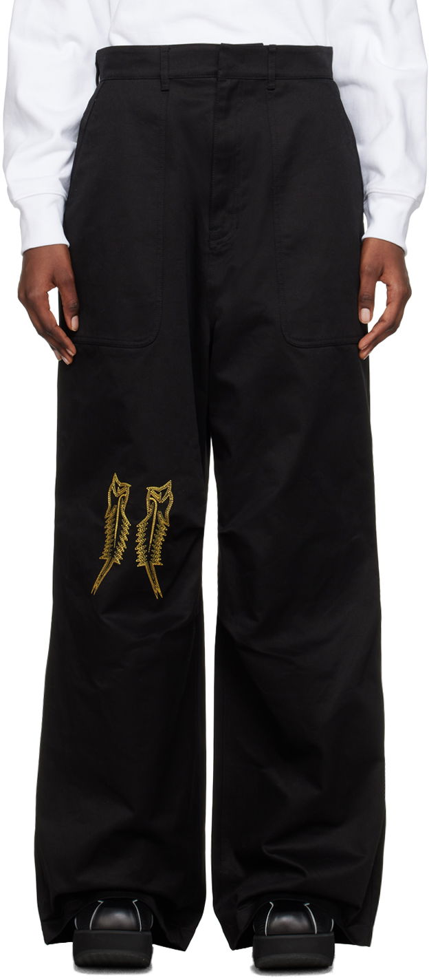 Cargo housut We11done We11done Embroidered Wide Leg Trousers Musta | WD-PT1-23-252-M-BK