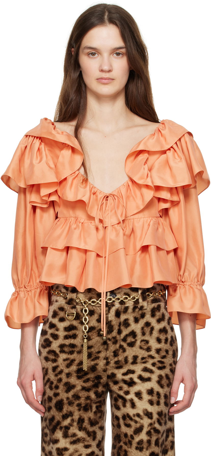 Paita CHLOÉ Chloé Cropped Ruffle Blouse Oranssi | CH25SHT16314