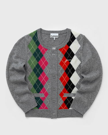 Villapaita GANNI GANNI Argyle Cashmere & Wool Cardigan Harmaa | K2512-921, 0