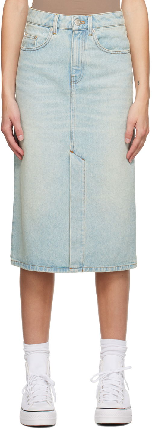 Hame AMI AMI Paris Faded Denim Midi Skirt Turkoosi | FSK211.DE0002