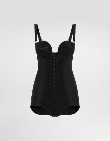 Body Dolce & Gabbana Dolce & Gabbana Lace Bodysuit with Deep Neckline and Conical Cups Musta | F7AR0TGDC1ON0000, 0