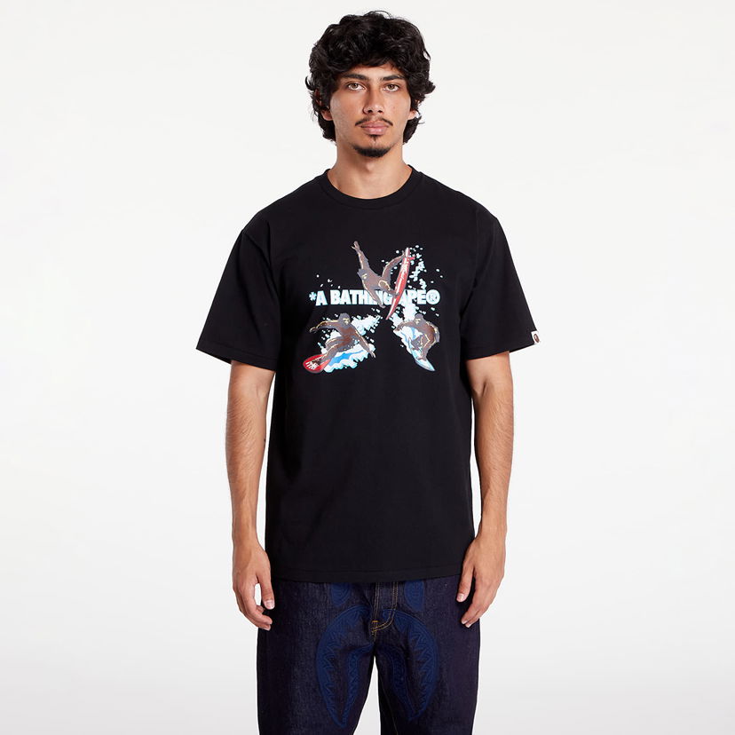 T-paita BAPE A BATHING APE Surfing Apes Tee Black Musta | 001TEK701002F BLK