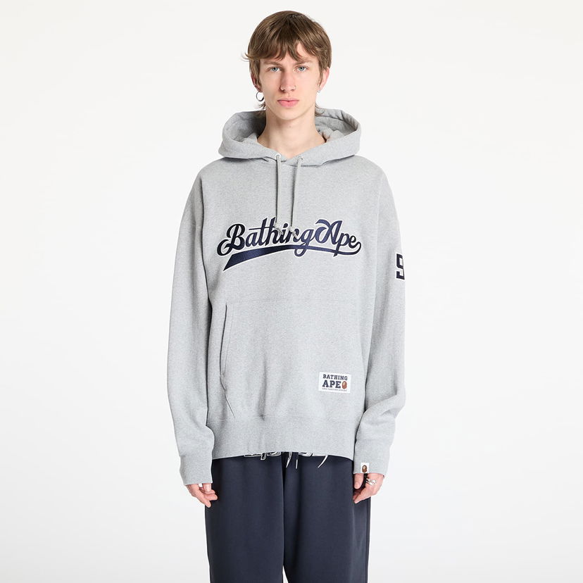 Huppari BAPE A BATHING APE Baseball Logo Relaxed Fit Pullover Hoodie Harmaa | 001PPL301004MGRA