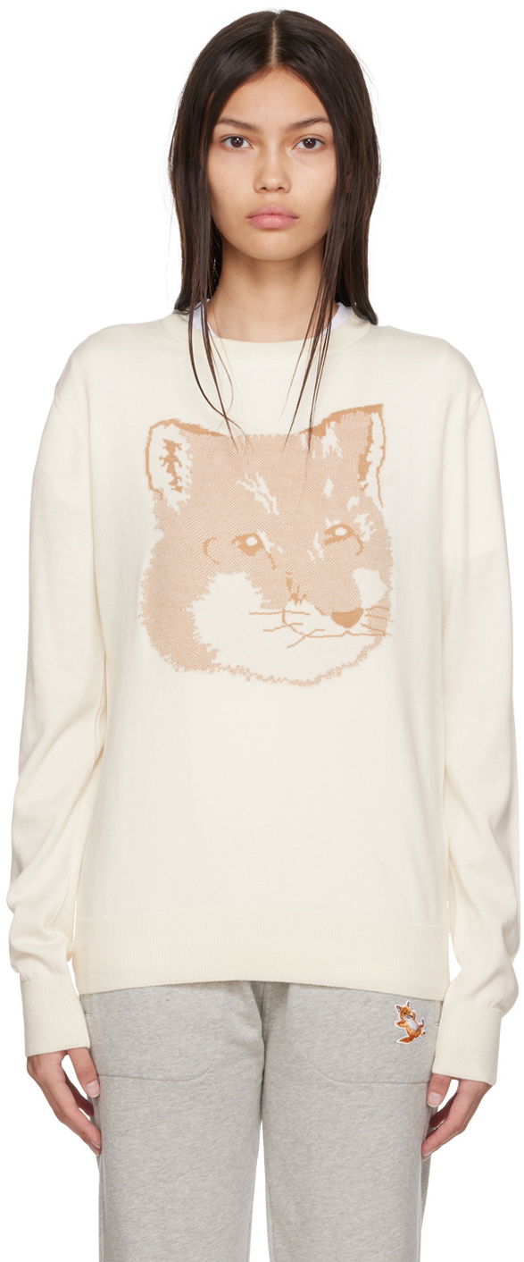 Villapaita MAISON KITSUNÉ Maison Kitsuné Fox Head Knit Sweater Valkoinen | IU00527KT1058
