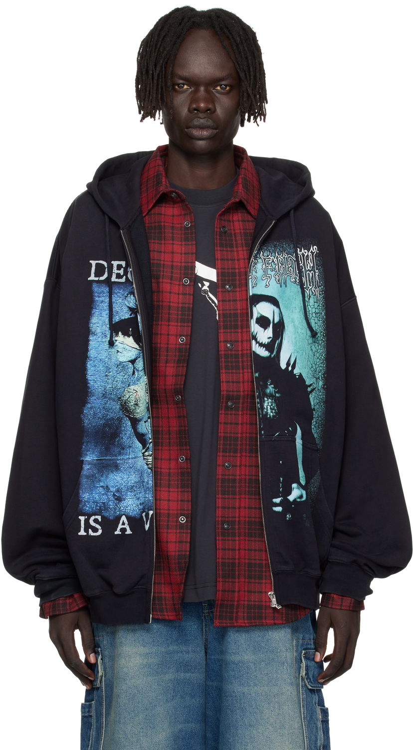 Huppari VETEMENTS Vetements Cradle of Filth Cut-Up Oversized Zip-Up Hoodie Musta | UCF76ZU950BB