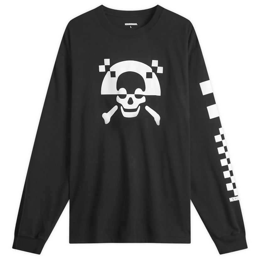 T-paita Neighborhood Neighborhood LS-5 Skull Print Long Sleeve T-Shirt, Size Large Musta | 242PCNH-LT05-BLK