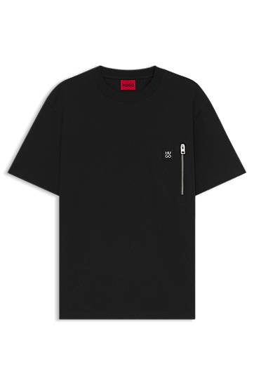 T-paita BOSS HUGO Interlock Cotton T-Shirt with Zip Pocket Musta | 50542566