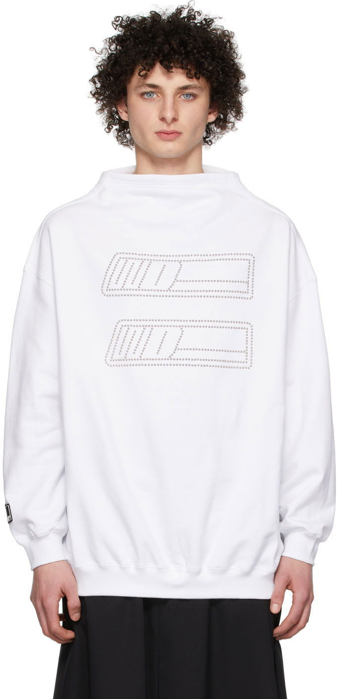 Huppari We11done Rhinestone Embroidered Sweatshirt Valkoinen | WD-TS1-22-538-U-WH