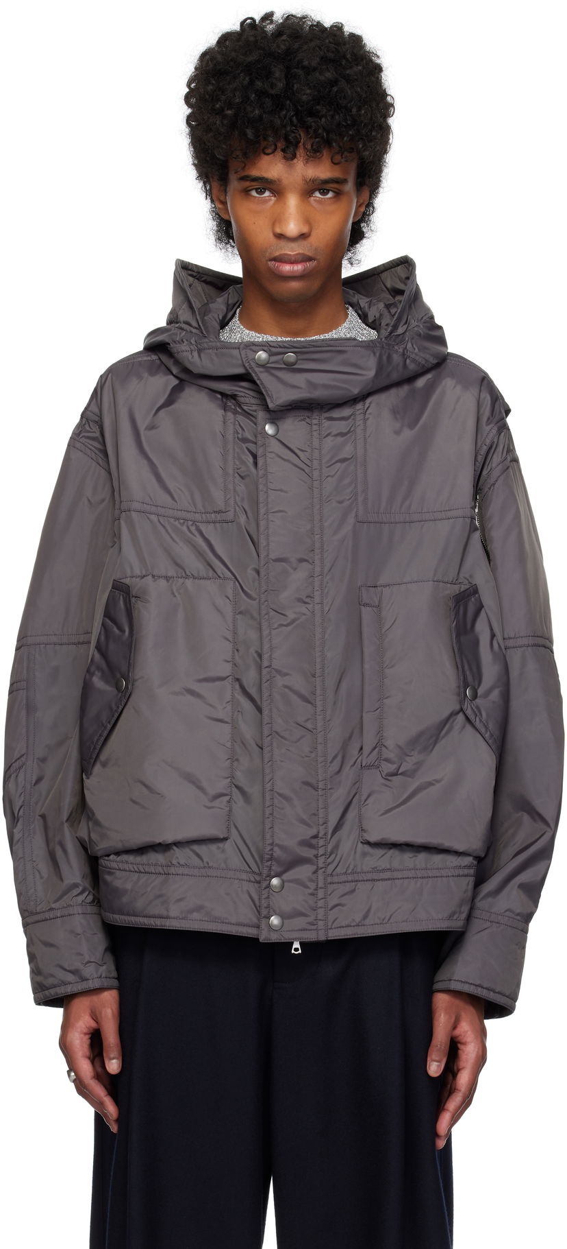 Parka Dries Van Noten Dries Van Noten Satin Hooded Jacket Harmaa | 251-020517-1276