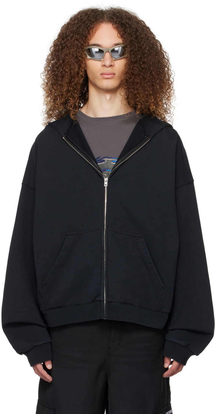Huppari We11done We11done Oversized Zip-Up Hoodie Musta | WD-TJ0-24-813-U-BK
