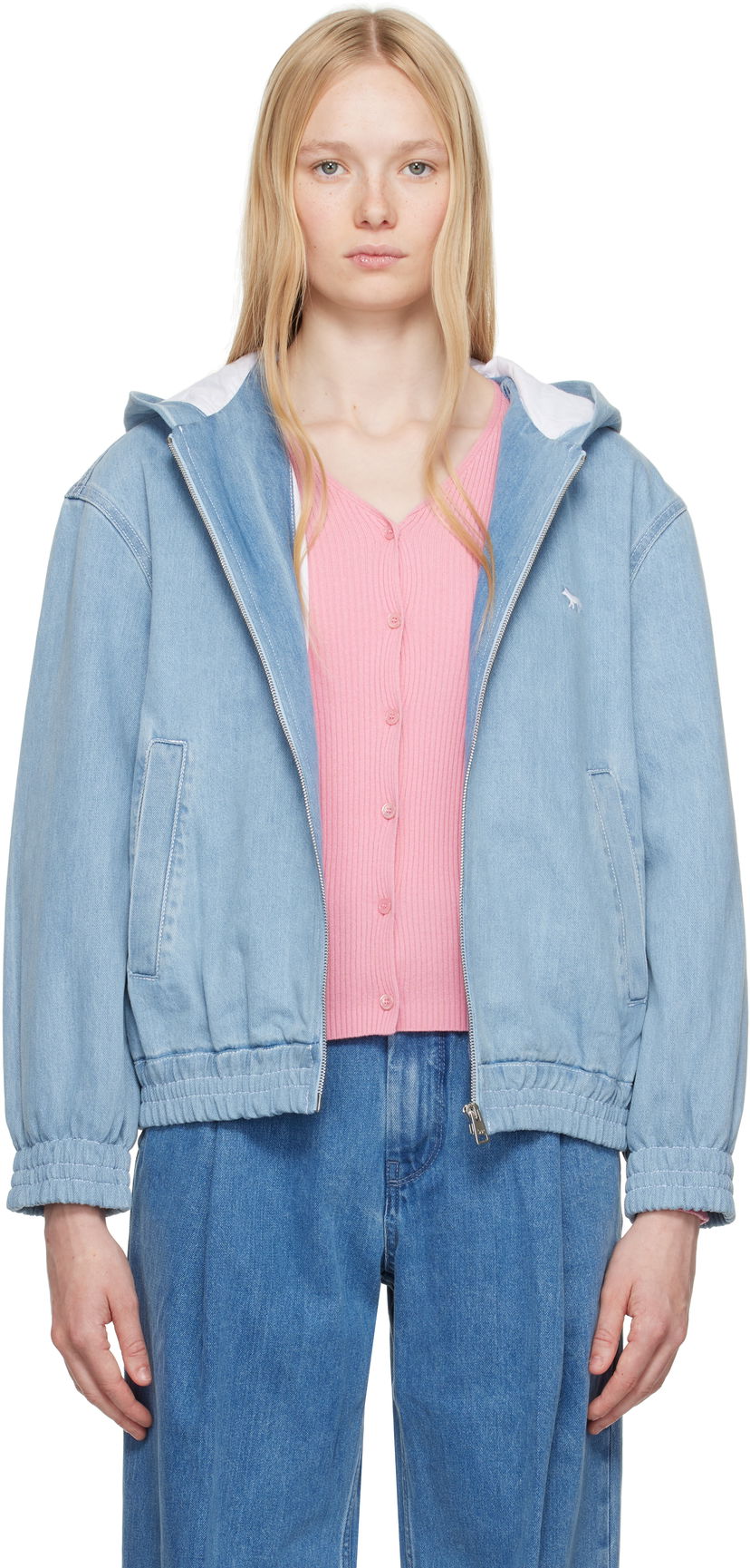 Takki MAISON KITSUNÉ Maison Kitsuné Zipped Hooded Denim Jacket Sininen | OW02103WD4010