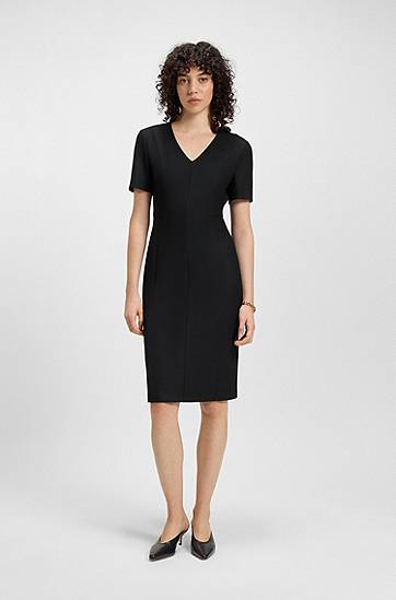 Mekko BOSS Stretch Fabric V-Neck Dress Musta | 50493529, 1