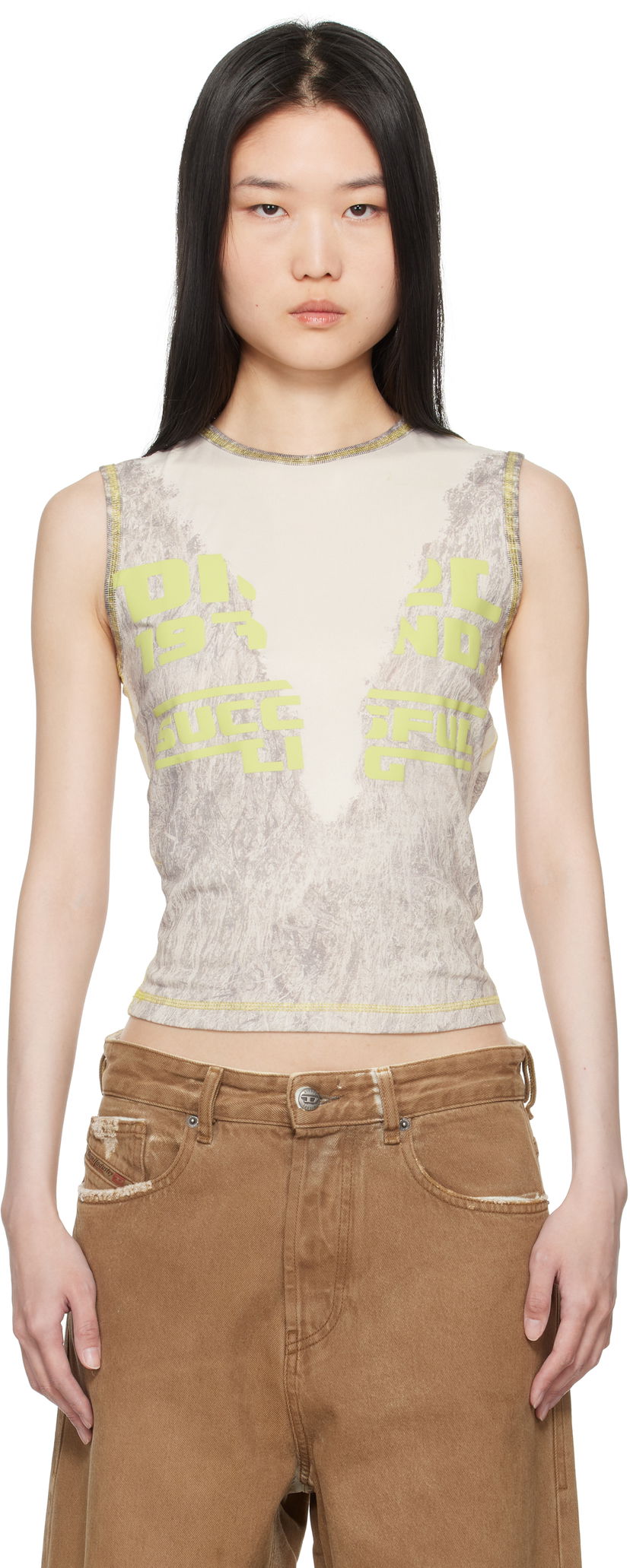 Tankkitoppi Diesel Graphic Print Slim Fit Tank Top Beige | A17083 0CPAA