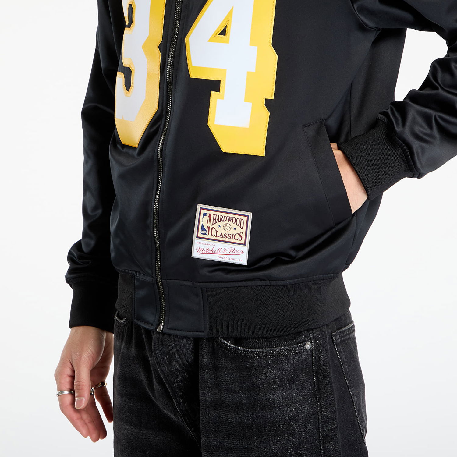 Bomber-takki Mitchell & Ness NBA Maxxed Out Lakers Shaquille O'Neal 34 Satin Jacket Musta | JK11279-LALBLCK, 1