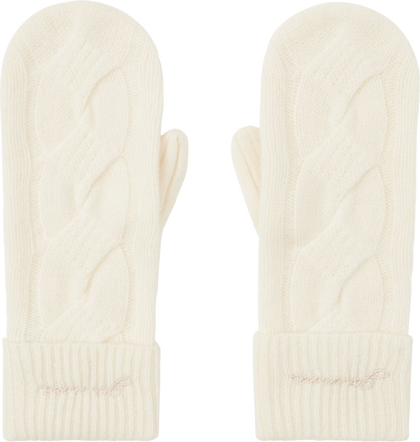 Käsineet GANNI GANNI Cable Knit Cashmere Blend Mittens Valkoinen | A6491