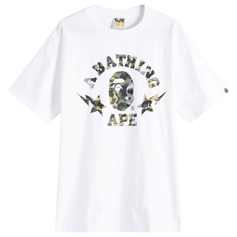 T-paita BAPE 1St Camo Crazy Sta College T-Shirt, Size Large Valkoinen | 001TEL301016M-WHT
