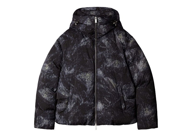 Puffer takki Off-White Logo-Jacquard Puffer Jacket Musta | OMEJ003F23FAB0011000