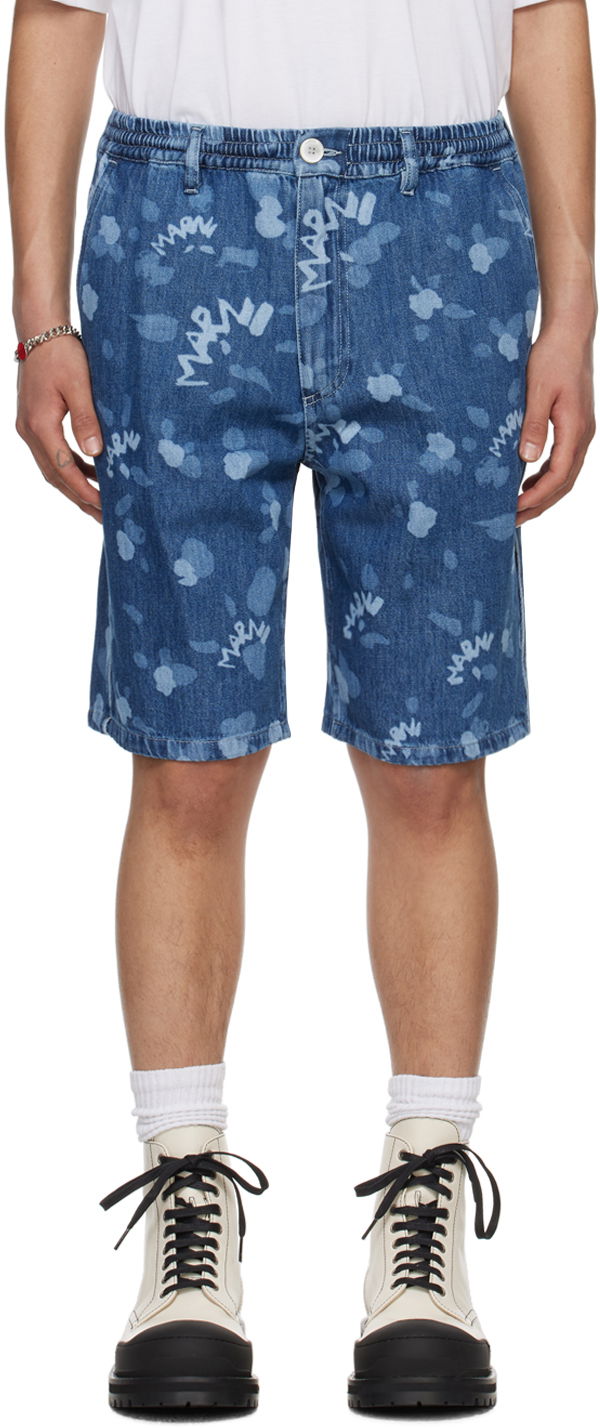 Shortsit Marni Printed Denim Shorts Sininen | PUJU0070I0 USCW08