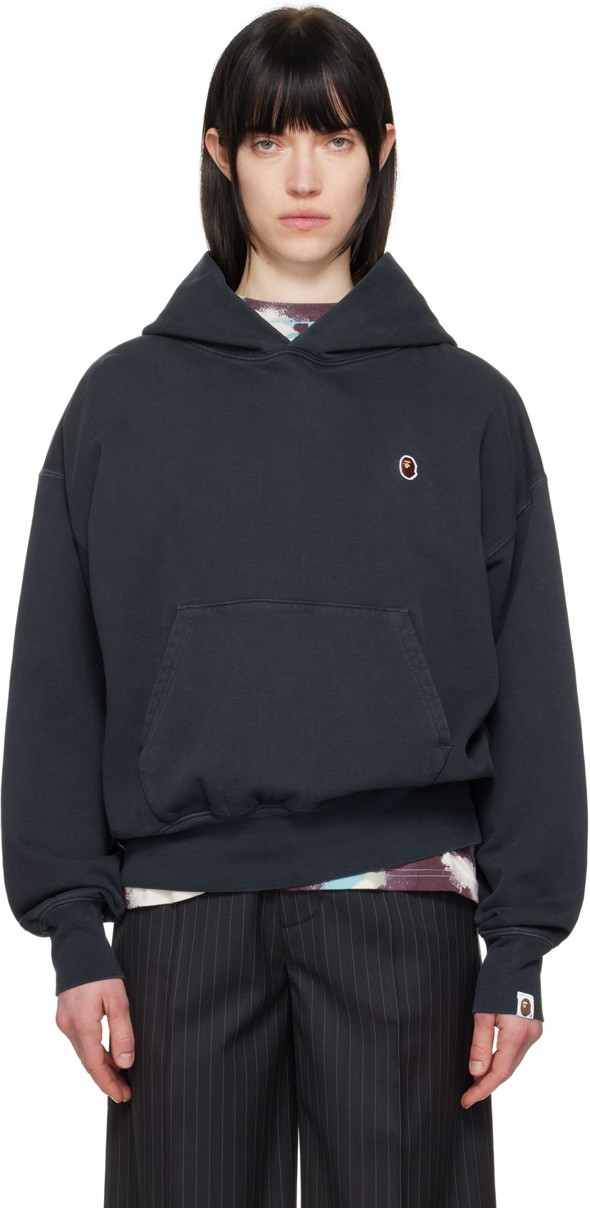 Huppari BAPE A Bathing Ape One Point Pigment Dyed Oversized Hoodie Tummansininen | 001PPL302004L