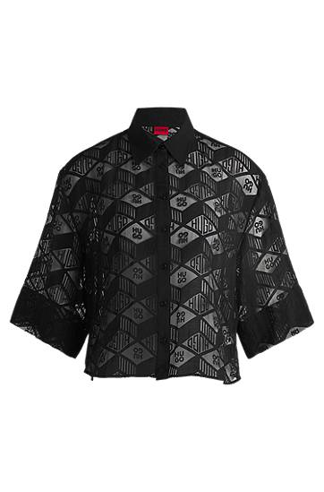 Paita BOSS HUGO Regular-Fit Chiffon Blouse with All-Over Logo Print Musta | 50538733