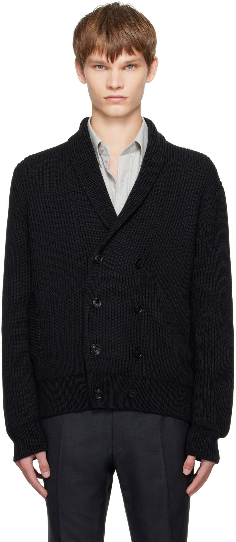 Villapaita Tom Ford TOM FORD Wool Silk Shawl Collar Cardigan Musta | KLL012-YMW094