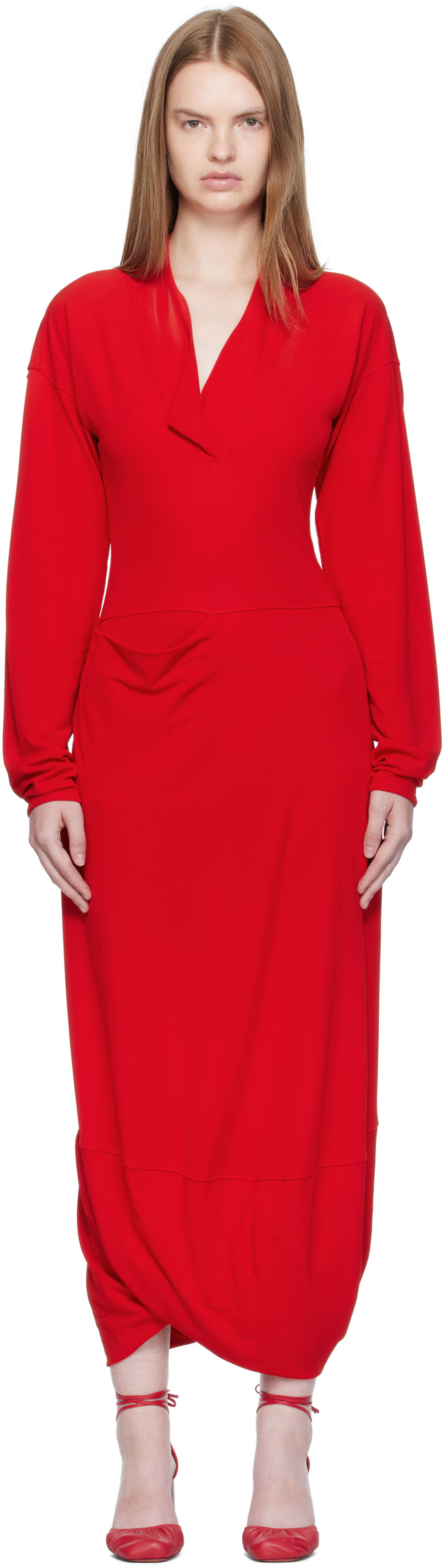 Mekko LEMAIRE LEMAIRE V Neck Maxi Dress Punainen | DR1127 LJ1040, 0