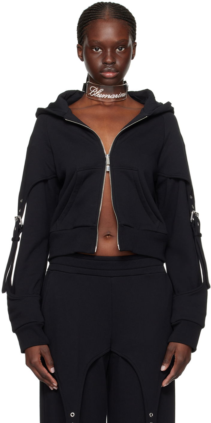 Huppari Blumarine Blumarine Cinch Sleeve Cropped Hoodie Musta | P422F021A