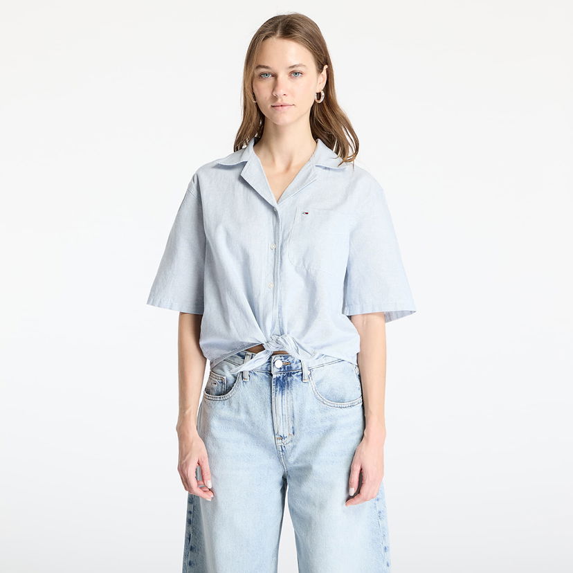 Paita Tommy Hilfiger Tommy Jeans Women's Cropped Linen Short Sleeve Shirt Sininen | DW0DW20286 0A8