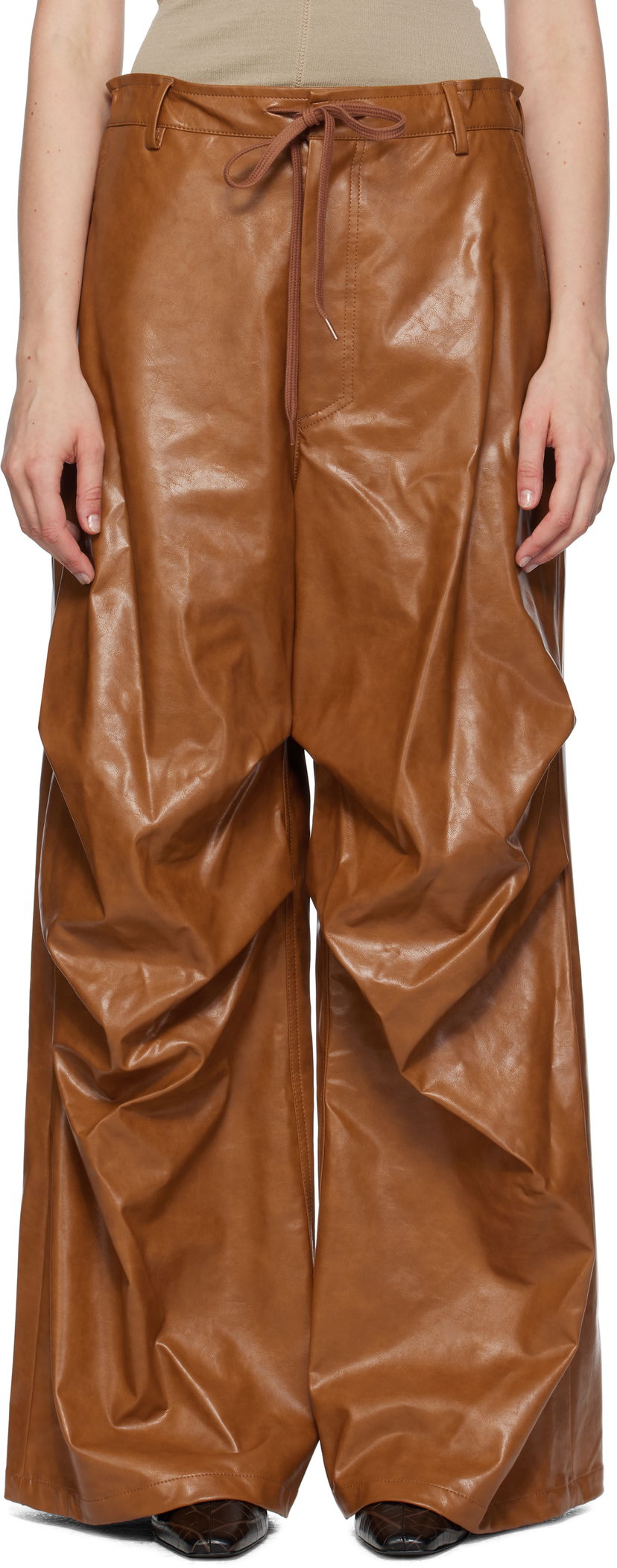 Housut Maison Margiela MM6 Maison Margiela Draped Faux-Leather Trousers Ruskea | S52KA0510 M35465