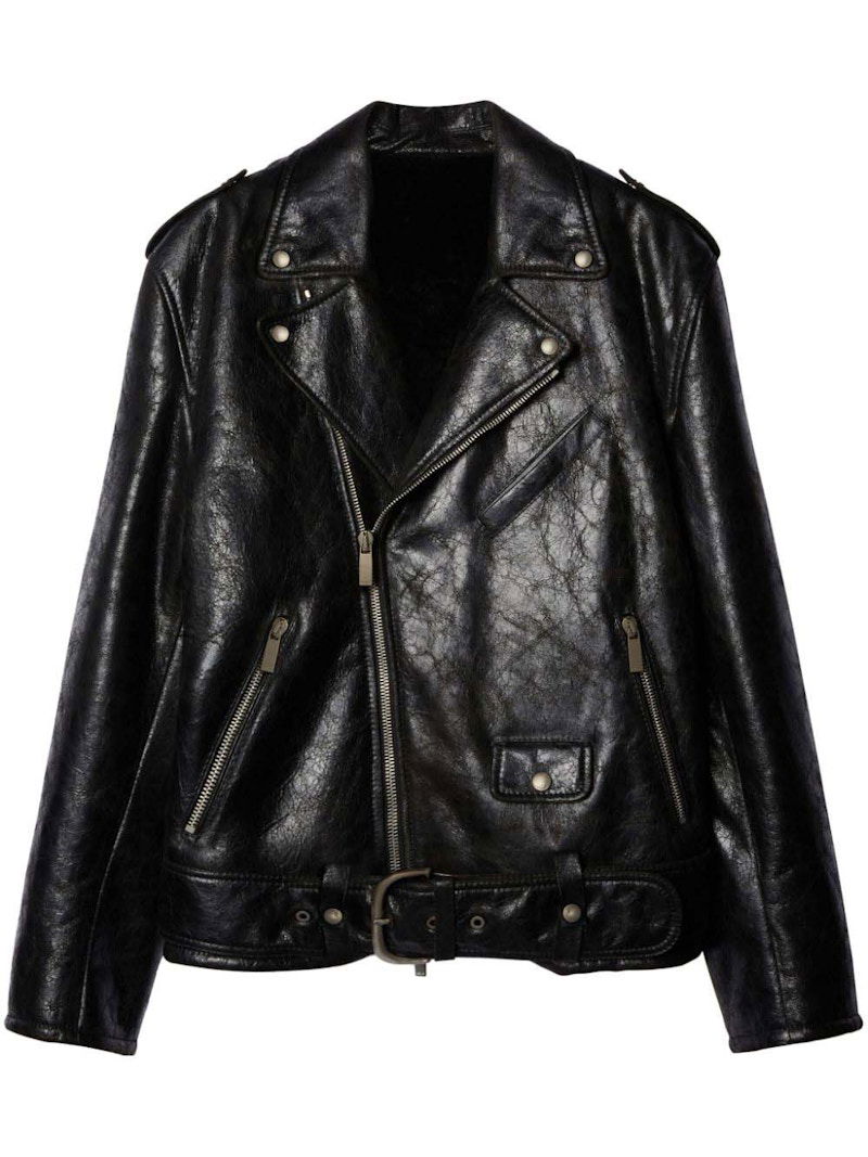 Bomber-takki Off-White Crinkled Leather Biker Jacket Musta | OMJL004F23LEA0011000