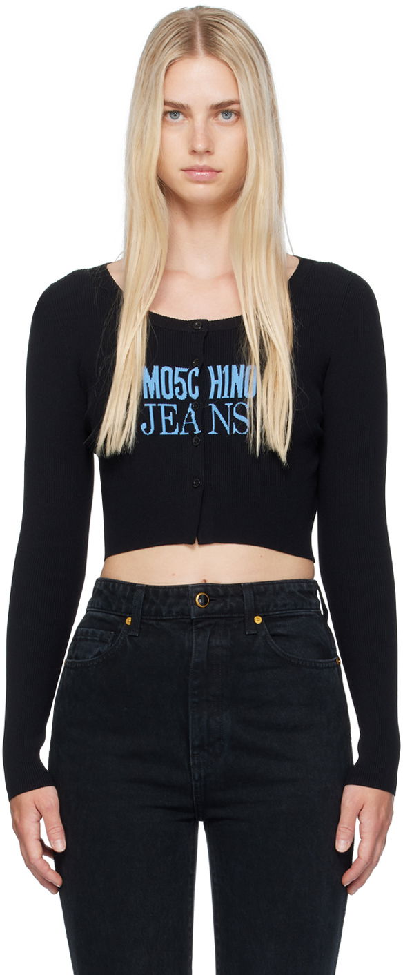 Villapaita Moschino Jeans Ribbed Knit Cardigan Musta | 242K10927