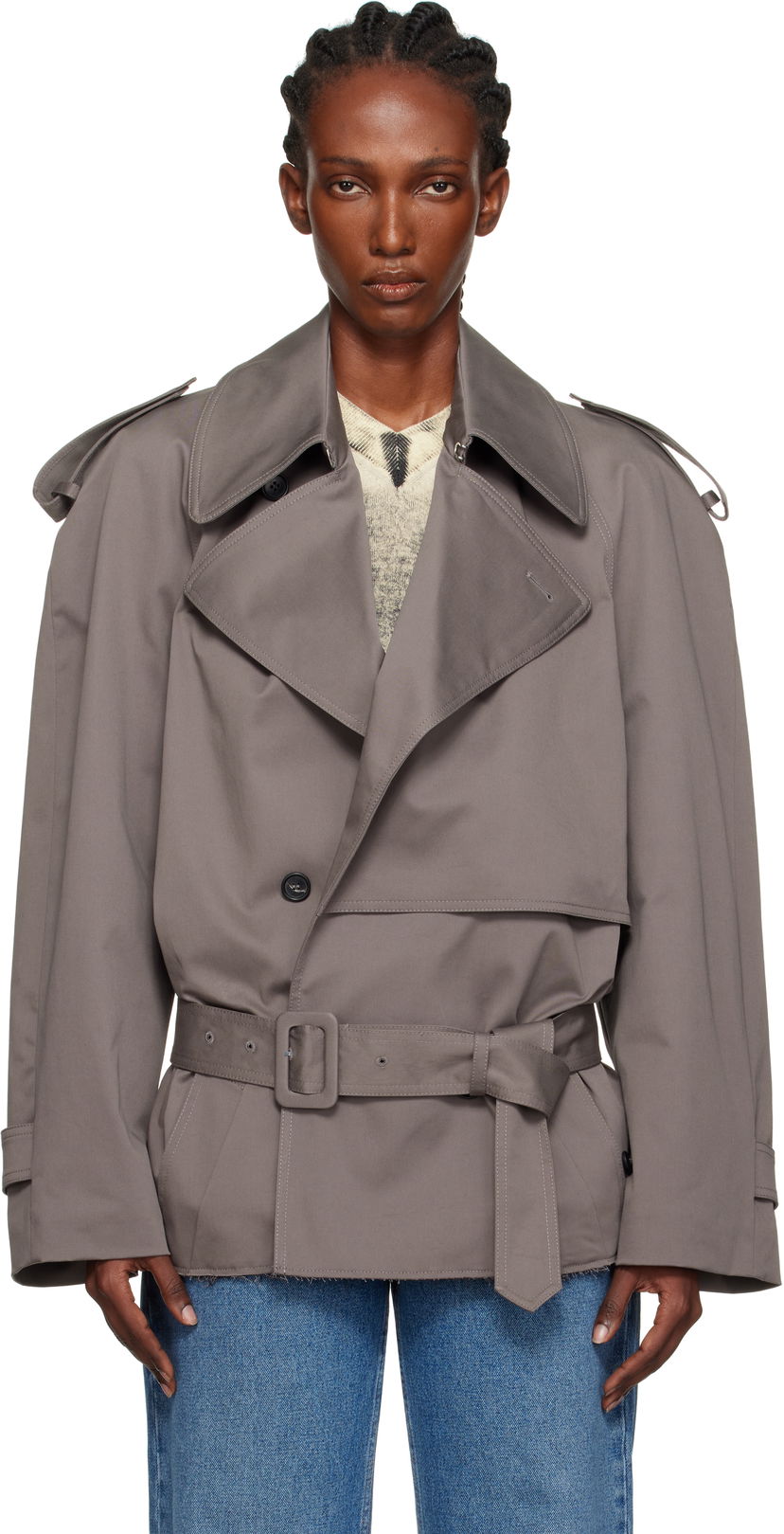 Trenssitakki Maison Margiela MM6 Maison Margiela Cotton Twill Sportsjacket Trench Coat Harmaa | S62AN0154 S54452