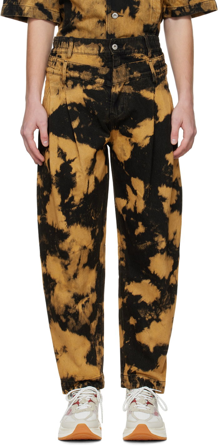Housut Feng Chen Wang Feng Chen Wang Tie-Dye Pleated Jeans Ruskea | FUF14TR05