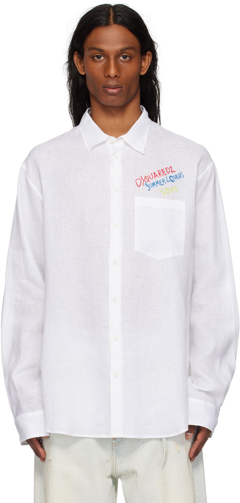 Paita DSQUARED2 Dsquared2 'Summer Lovers' Oversized Linen Shirt Valkoinen | S78DM0048-D35294-100