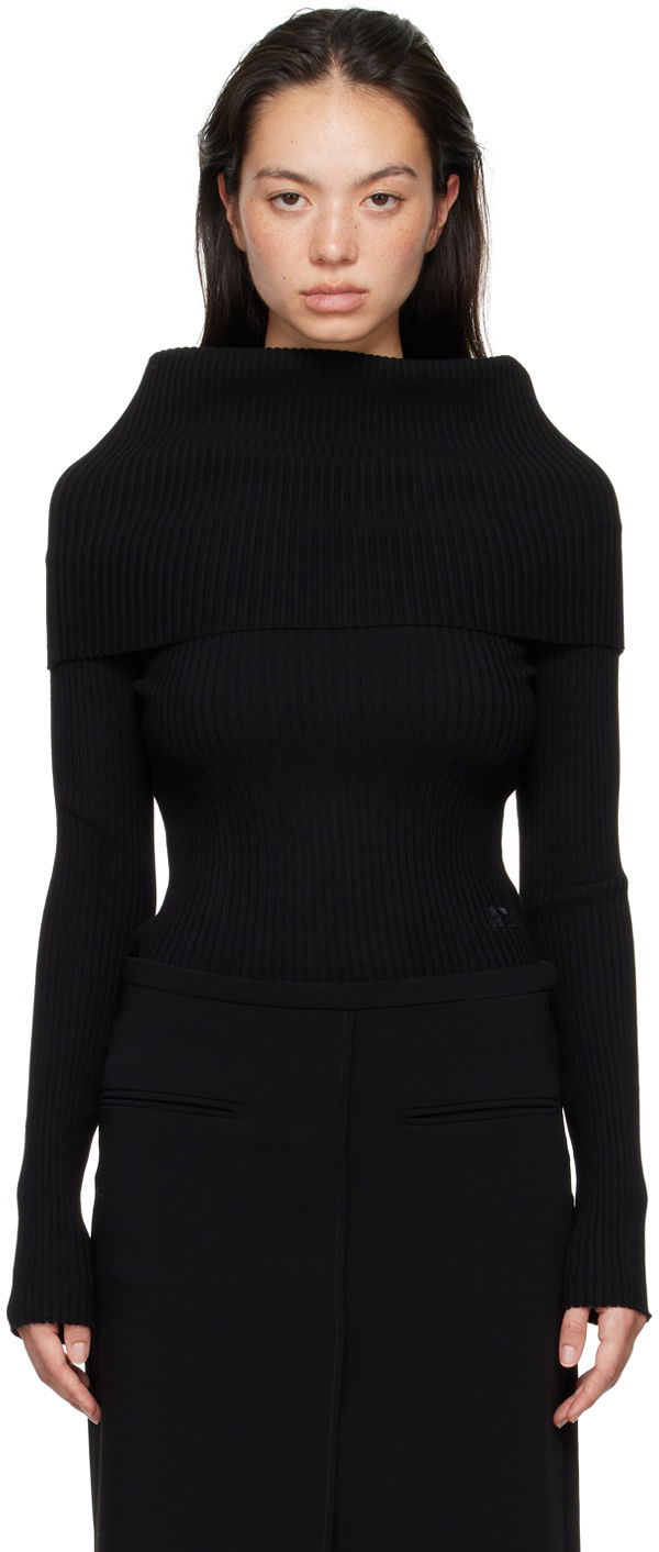 Villapaita Courrèges Courrèges Women's Fitted Off Shoulder Sweater Musta | 324MPU189FI0001