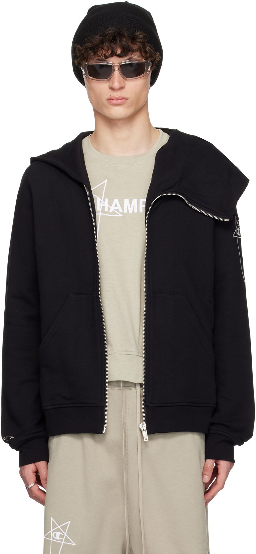 Huppari Rick Owens Rick Owens Champion Edition Mountain Hoodie Musta | CM01E1665 CHFE FELPA