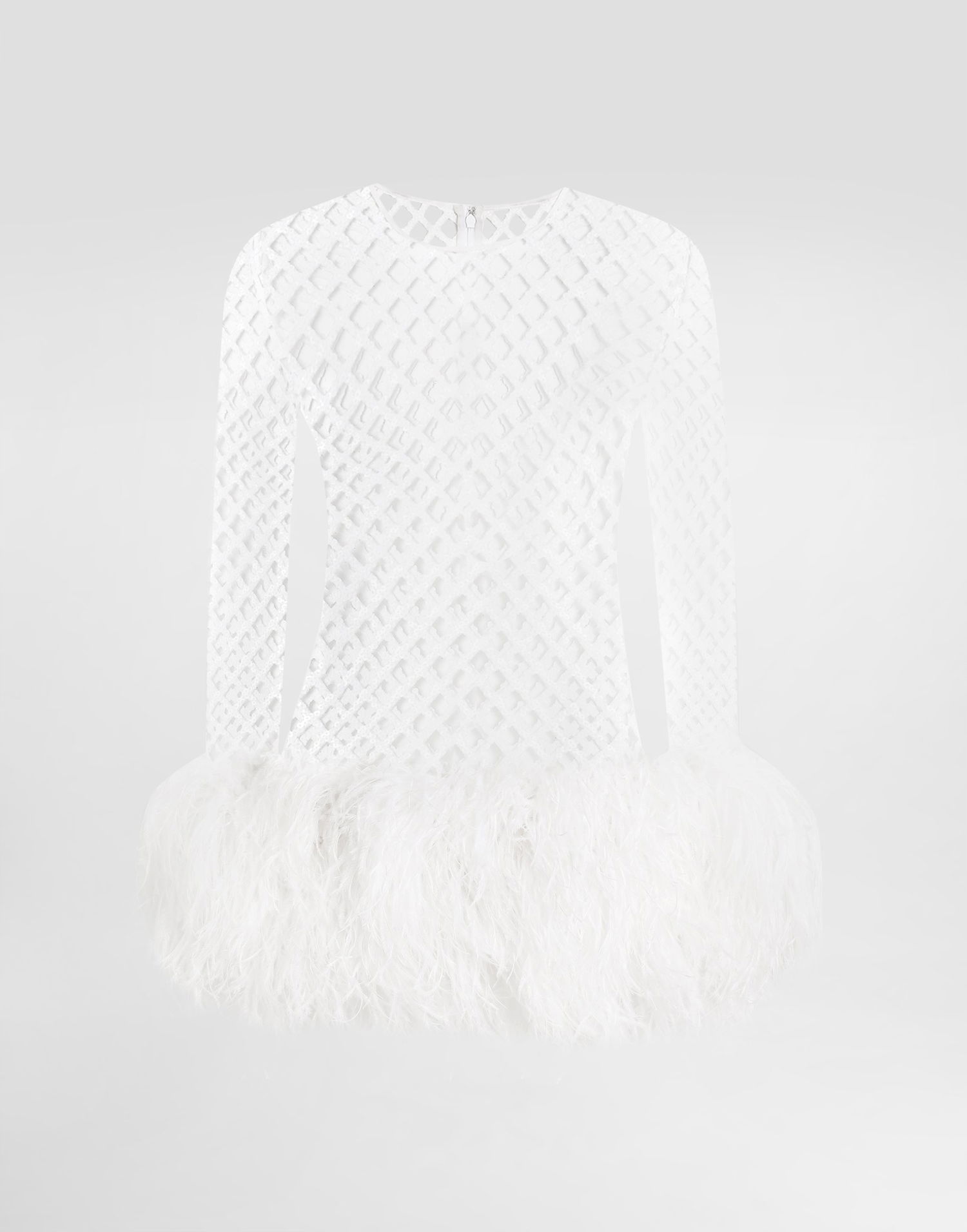 Mekko Dolce & Gabbana Dolce & Gabbana Short Sequin Mesh Feather Trim Dress Valkoinen | F60FCZFLSLDW0800, 0