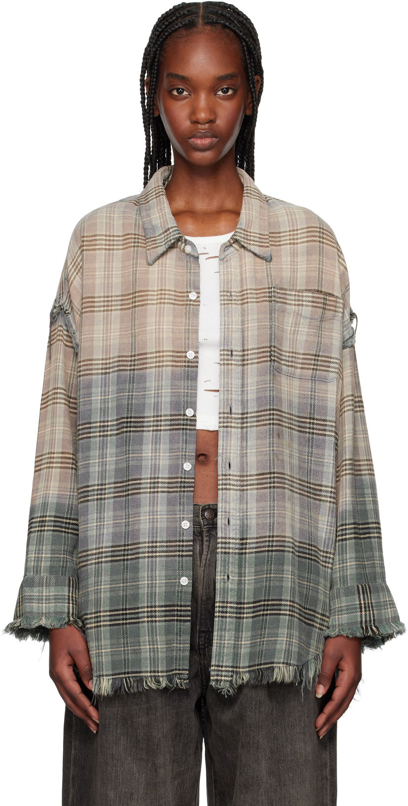 Paita R13 R13 Shredded Seam Drop Neck Plaid Shirt Monivärinen | R13WR075-R458B