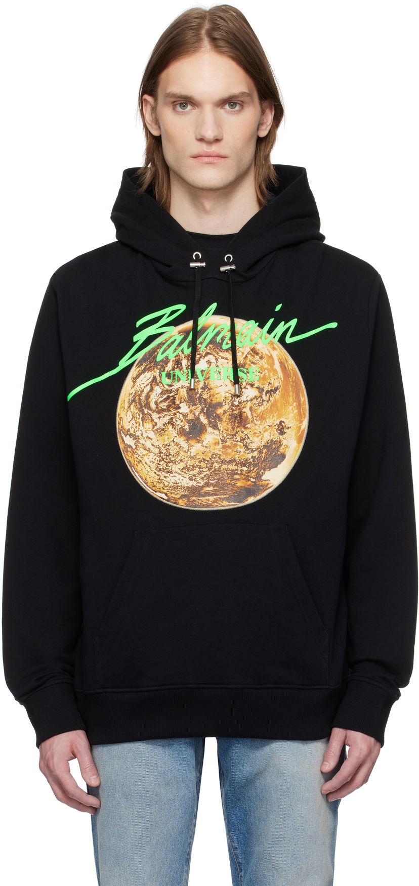 Huppari Balmain Balmain Universe Logo and Planet Print Hoodie Musta | EH0JT047GE78