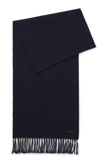 Huivi BOSS Wool Scarf with Twisted Fringes Tummansininen | 50517218
