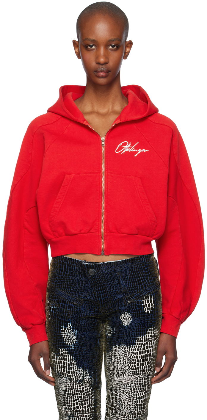 Huppari Ottolinger Ottolinger Multiline Zip Cropped Hoodie Punainen | 1150202621
